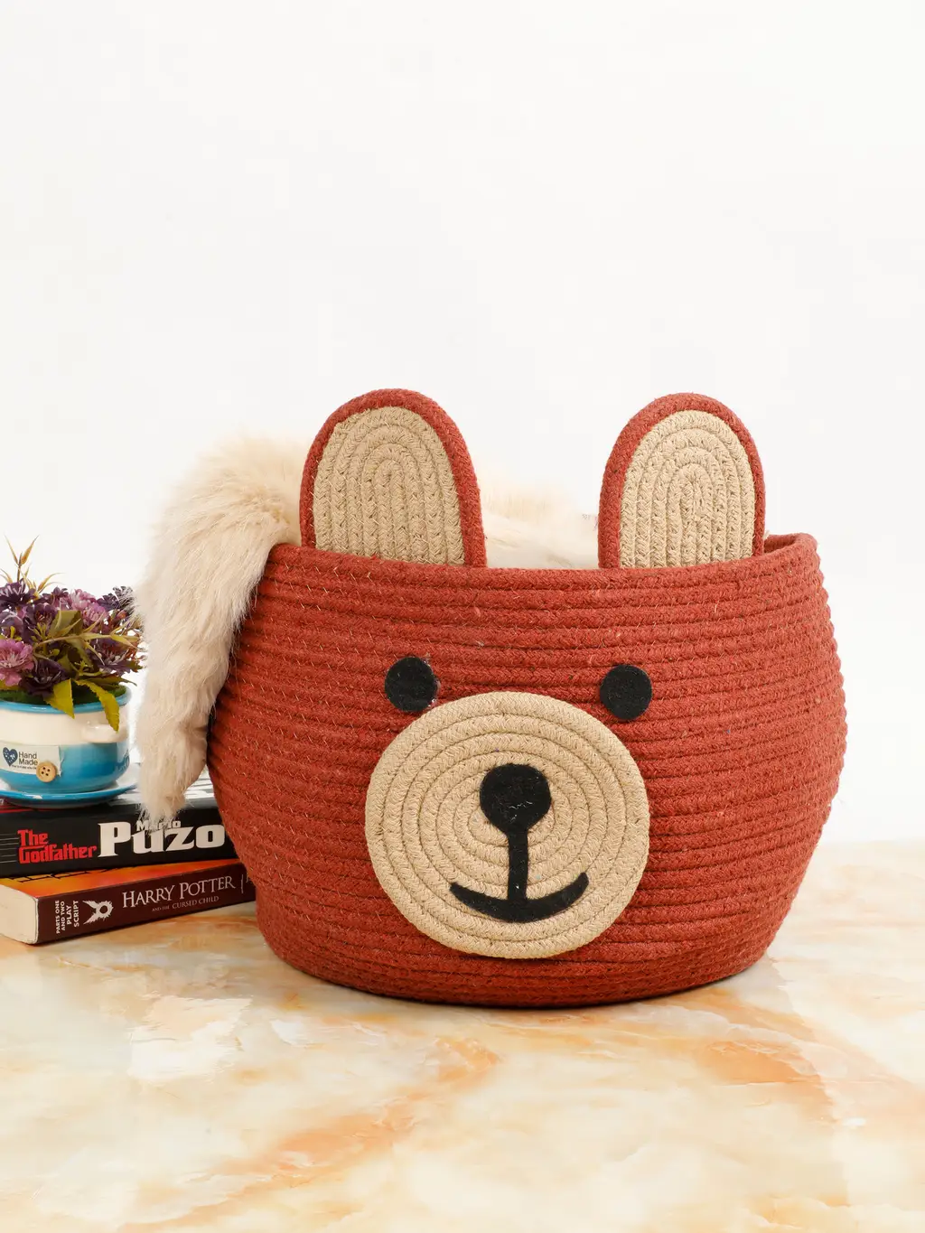 animal face look shape basket for kids storage, red, black, brown, 9x9, cotton 1