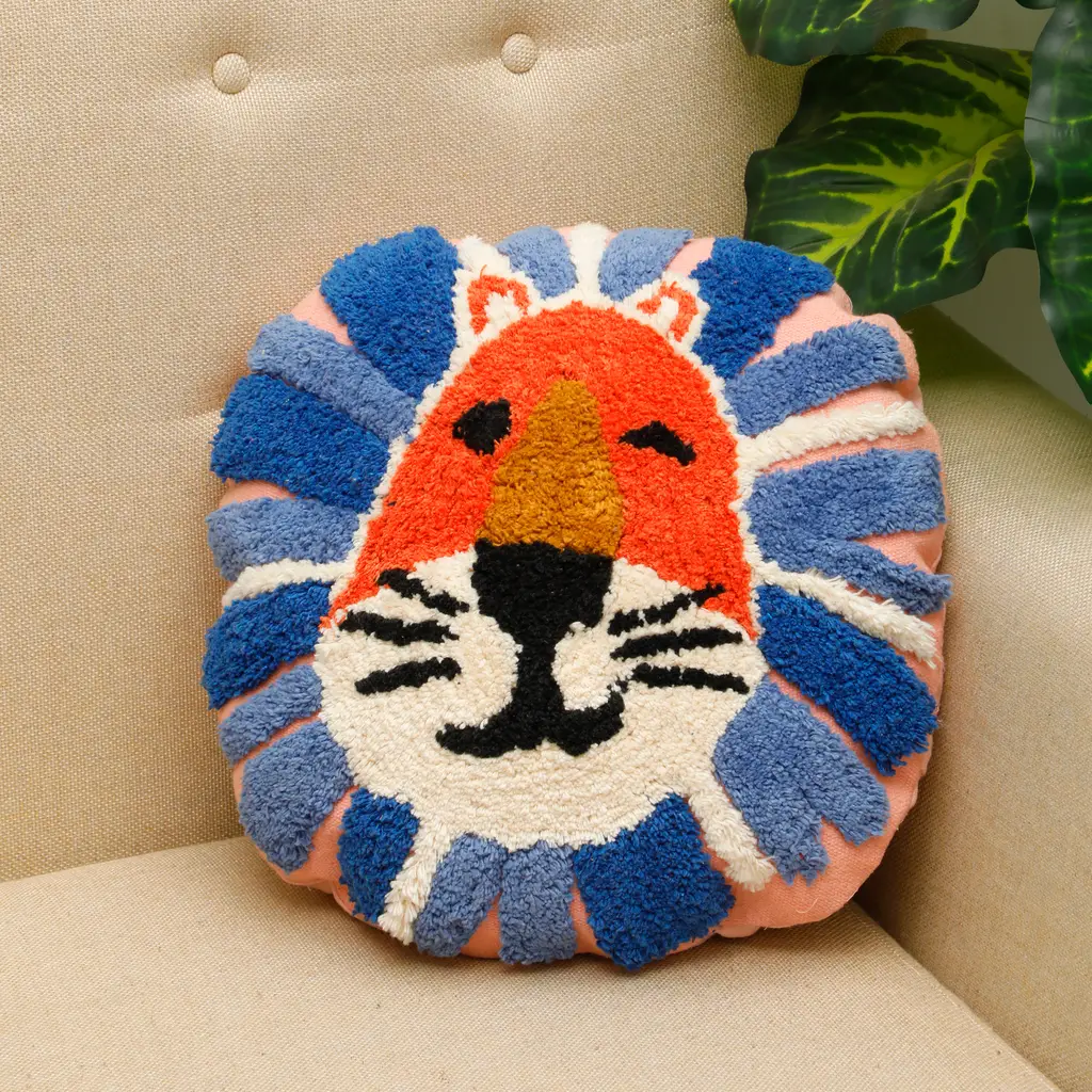 tufted round cushion cover face pattern, 16x16, pink, blue, black, 16x16 1