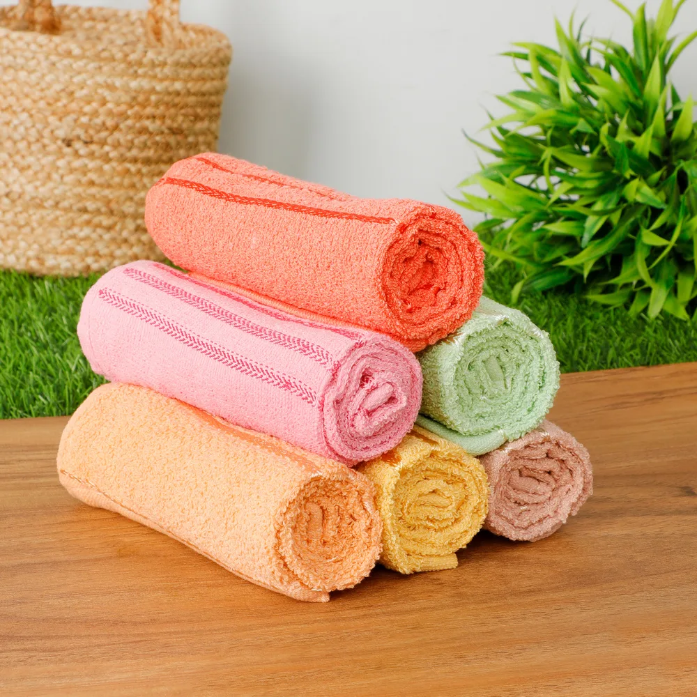 Cotton hand towel side lines triple, 20x13.5, assorted, pack of 6